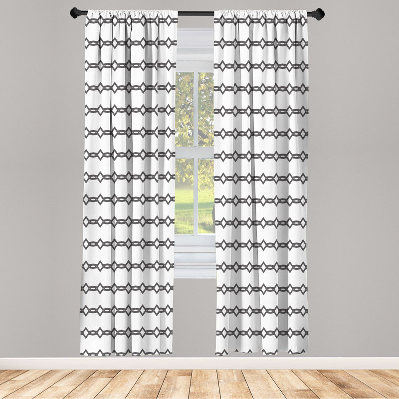 Rideaux abstraits Ebern Designs, chaîne horizontale, paire de 28 po, gris foncé blanc, L 28 po x L 63 po