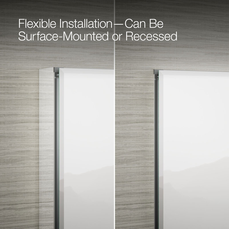 Recessed or Surface Mount Frameless Aluminum Medicine Cabinet Adjustable Shelves, 26" H x 15" W x 4.81" D