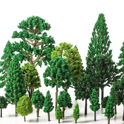 35 pièces d'arbres miniatures mixtes de 1,2 à 6,3 pouces avec diorama et plantes artificielles, train, paysage, village de Noël, architecture, artisanat (vert mélangé, arbres multiples)