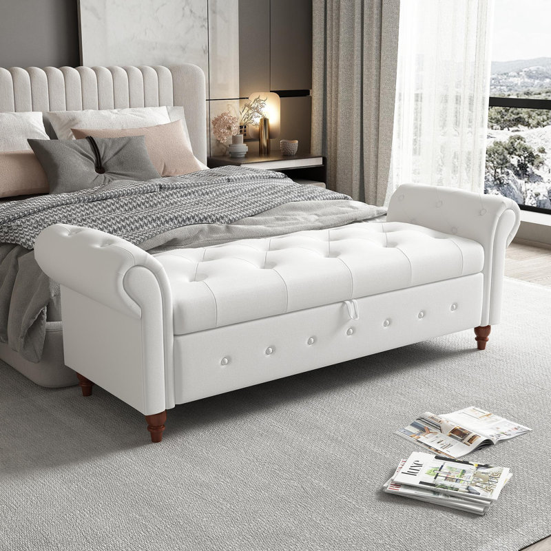 Bed Bench Velvet, Cream White
