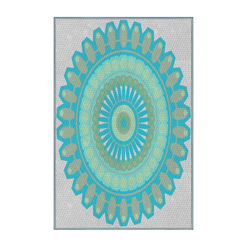 Fabriqué à la machine à partir de laine et de polyester gris/vert Tapis décoratif, Rectangle 7 pi x 10 pi