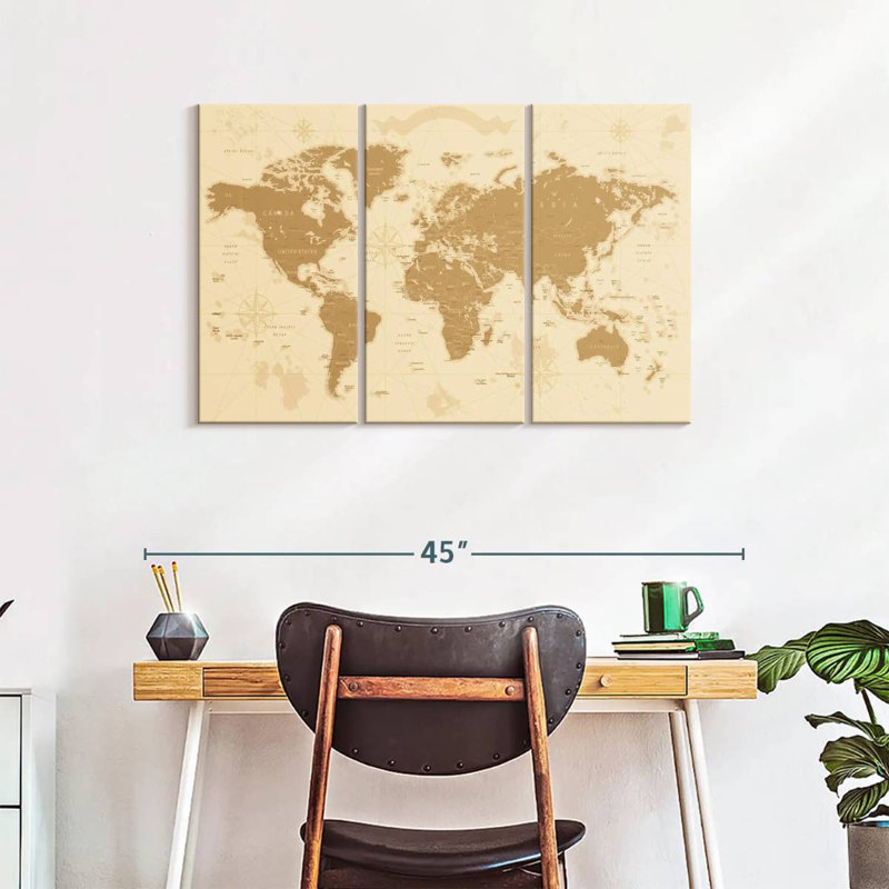 'Amber World Map, 24" H x 38" W