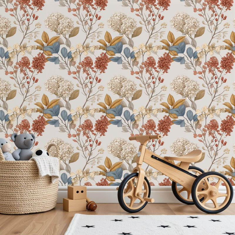 Papier peint adhésif peler et coller en PVC, revêtement mural auto-adhésif amovible avec motif floral répétitif nostalgique imprimé à la main, imperméable pour la décoration intérieure - rouleau