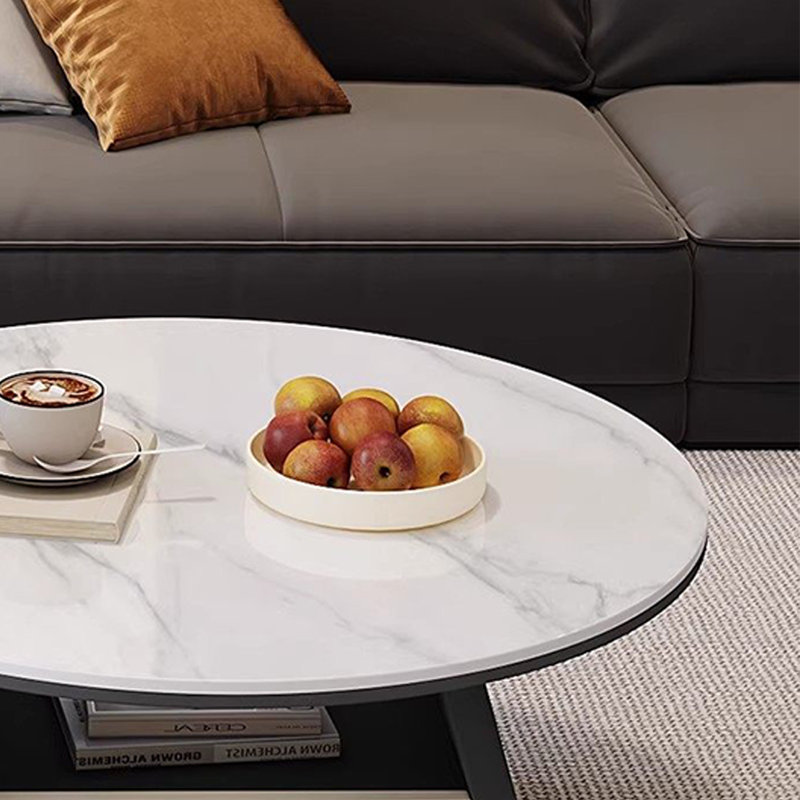 Table basse italienne de style crème minimaliste, H 15,74 po x L 27,55 po x l 27,55 po, Blanc / Gris, Noir / blanc