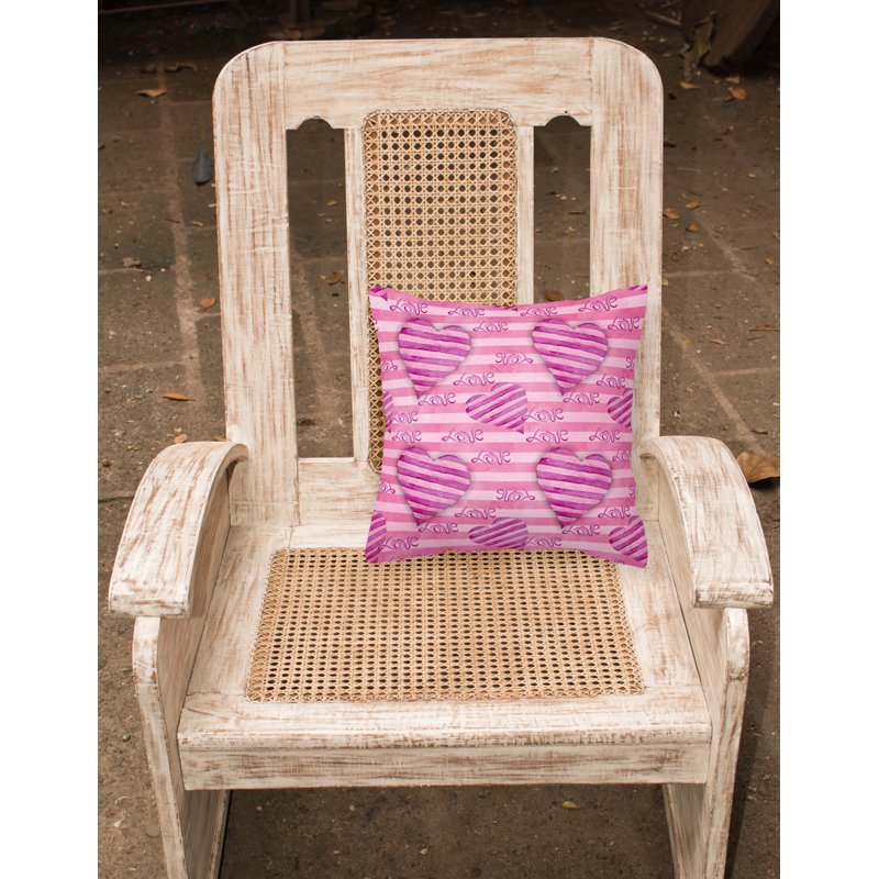  Coussin décoratif extérieur Hot Striped Hearts, 18 po x 18 po, Rose
