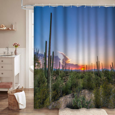 Rideau de douche Arizona Cactus Canyon Desert Dusk Sky avec 12 crochets