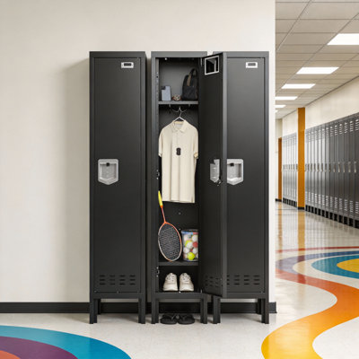 Single Door Storage Locker with Mirror & Hooks - Secure Steel Cabinet for Office, School, Gym & Home