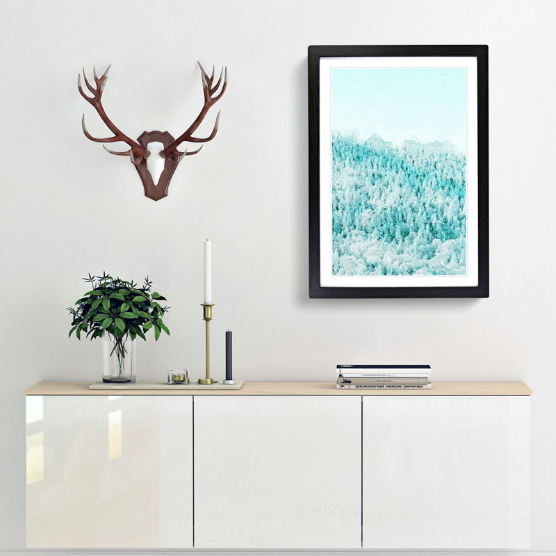 A Winter Forest Abstract Art - Framed Print, 63cm H x 45cm W x 2cm D, Black Framed