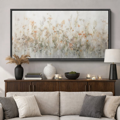 Light Neutral Botanical Abstract Artwork with Soft Floral Forms, Living Room Pictures, Framed Canvas Giclee Print Wall Art