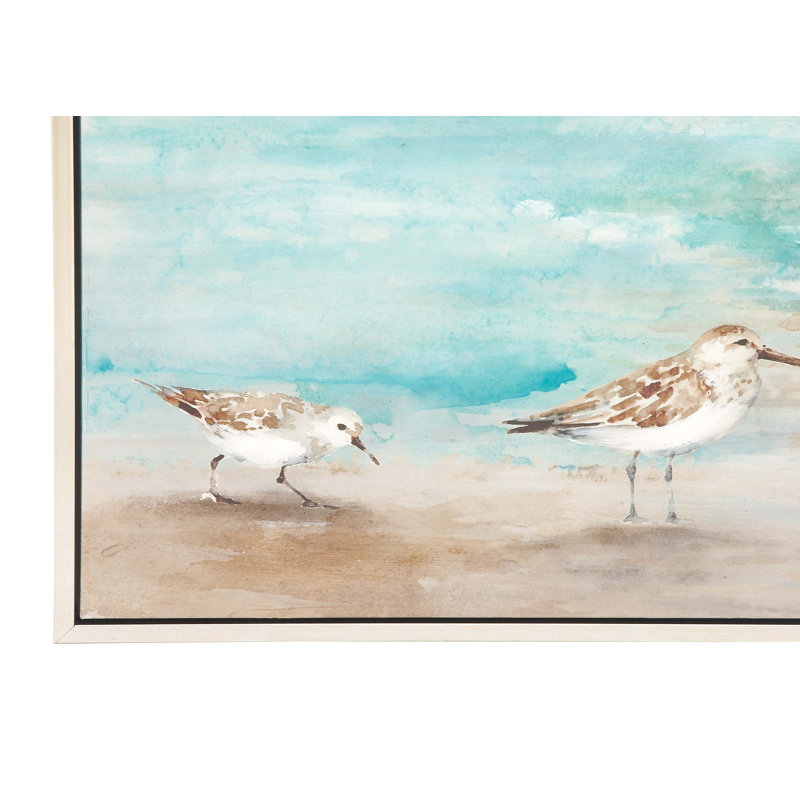 White and Blue Coastal Bird Canvas Framed Wall Art