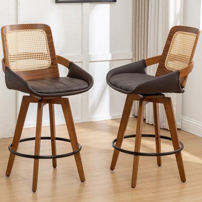 Shayleah Swivel Counter Height Bar Stools With Cane Rattan Back