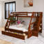 Lit superposé simple au-dessus de double avec cadre en bois avec tiroirs, échelle et escalier de rangement-132370061