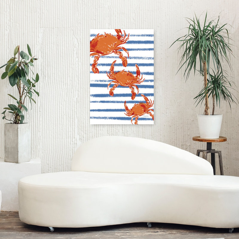 Crabes sur rayures, art côtier du crabe, H 36 po x l 24 po