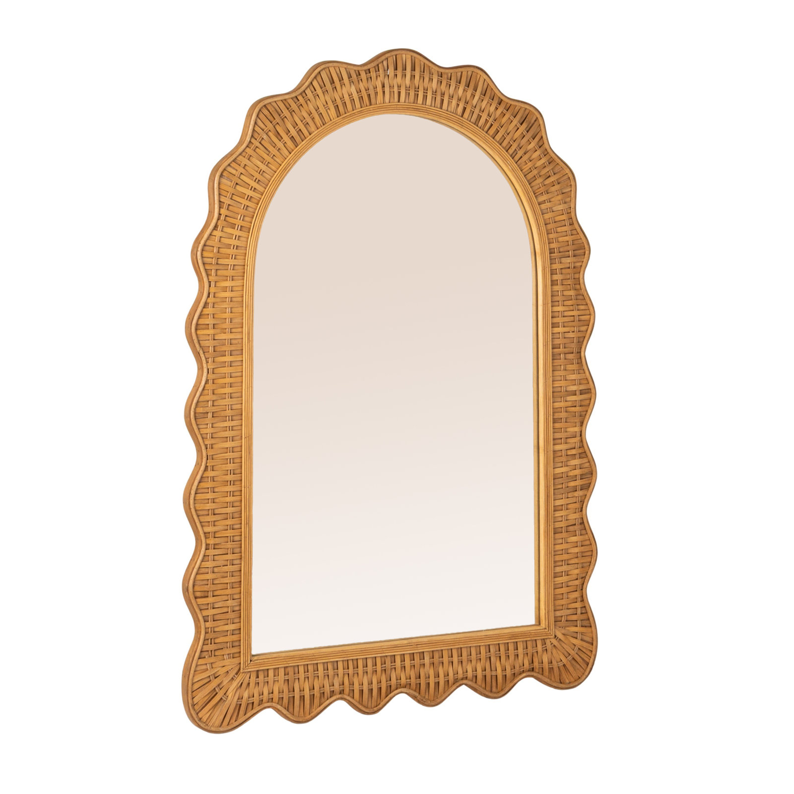 Rhea Arched Wall Mirror with Scalloped Wood Frame
