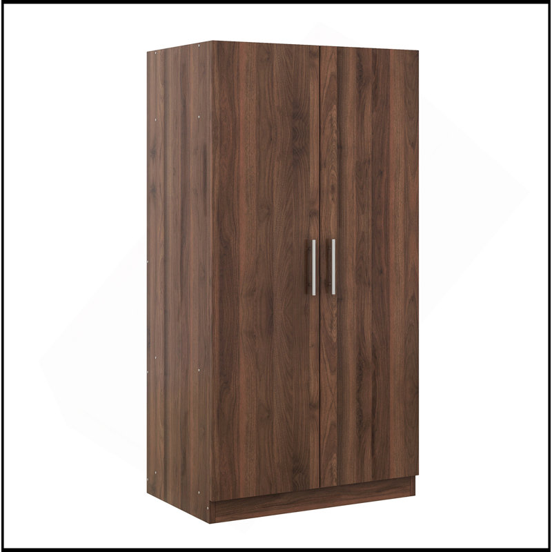 Armoire-penderie 2 portes en bois avec 3 tablettes de rangement, brun
