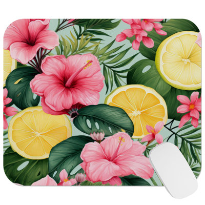 Floral Hawaiian Tropical Hibiscus Flowers V Flowers Tropical Gaming Cute Office Laptop Desk Pad Gift Mat Square Rectangle Non-Slip Mousepad