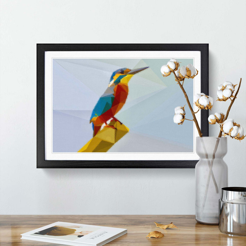 Geometric Kingfisher Bird in Abstract - Framed Print, Black Framed, 36cm H x 48cm W x 2cm D