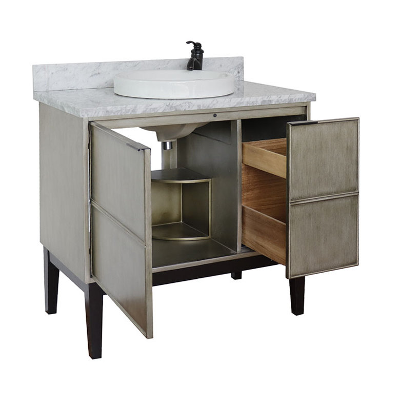 Ensemble de meuble-lavabo simple 37 po, Marbre de Carrare blanc
