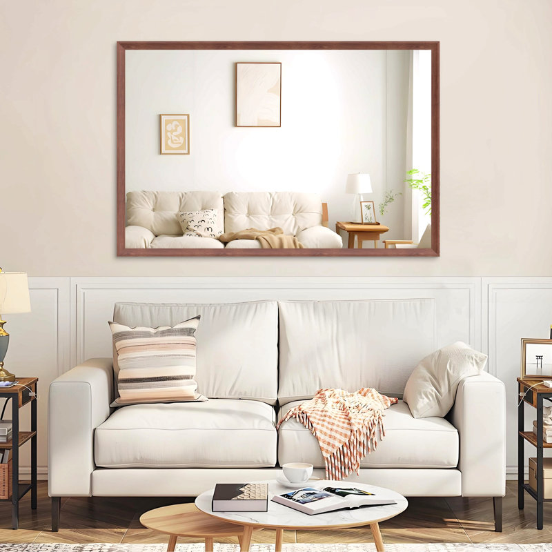 Miroir mural de salle de bain rectangulaire surdimensionné avec cadre, 31.7" x 47.6", Walnut
