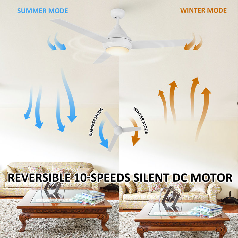 Kylier 52'' Ceiling Fan with LED Lights, White