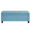 Button Linen Storage Bench With Blue Cover And Solid Wooden Construction Fabric Upholstered In Secure Legs