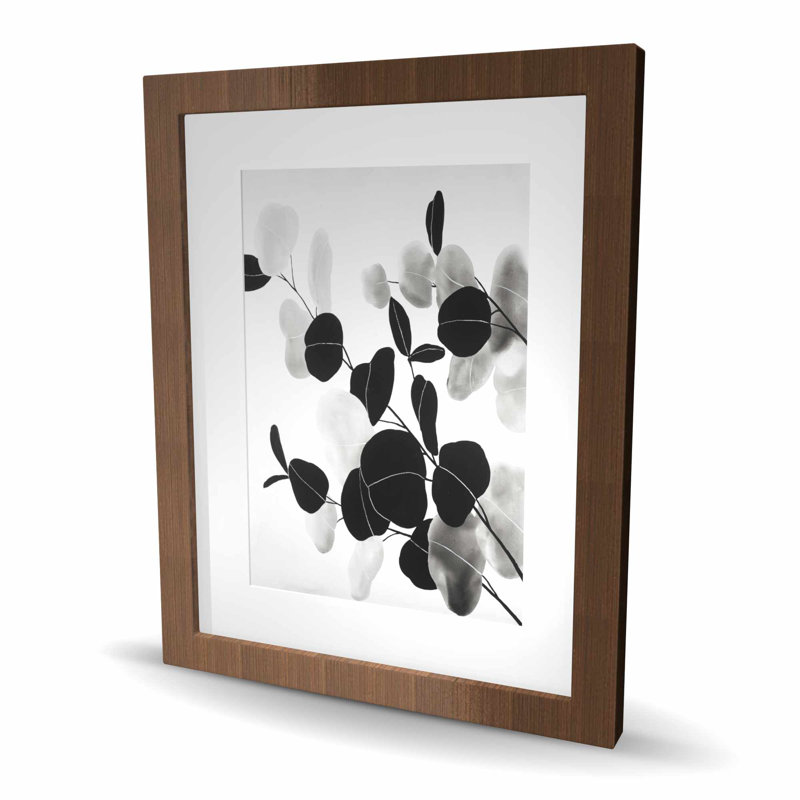 Branches en niveaux de gris avec feuilles - impression encadrée minimaliste
