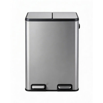 16 Gallon/60L Commercial Dual Trash Can, Stainless Steel Step-on Recycling Bin with Soft-Close Lids & 2 Pedals