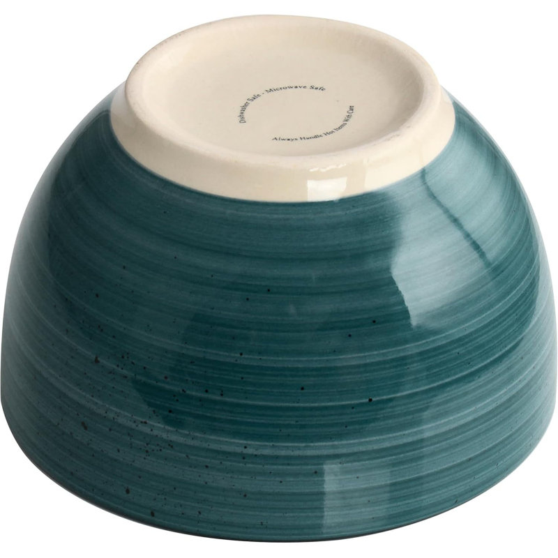 Ensemble de vaisselle 24 pièces en grès, assiettes et bols ronds peints à la main, multicolore, Vert foncé