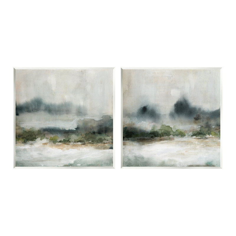 "Somber", paysage abstrait, paysage de montagne, aquarelle, ensemble de 2 pièces sur bois par Carol Robinson