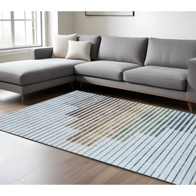 Tapis rayé beige et bleu 7 pi x 10 pi