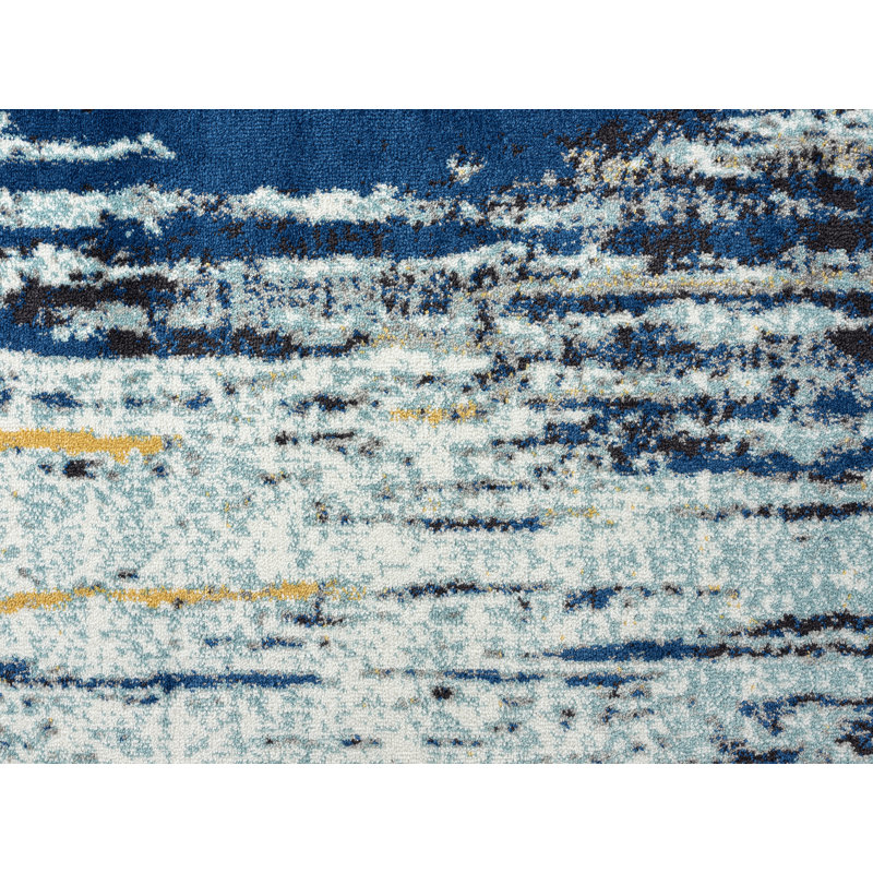 Laguna Blue and Yellow Abstract Synthetic Round Rug