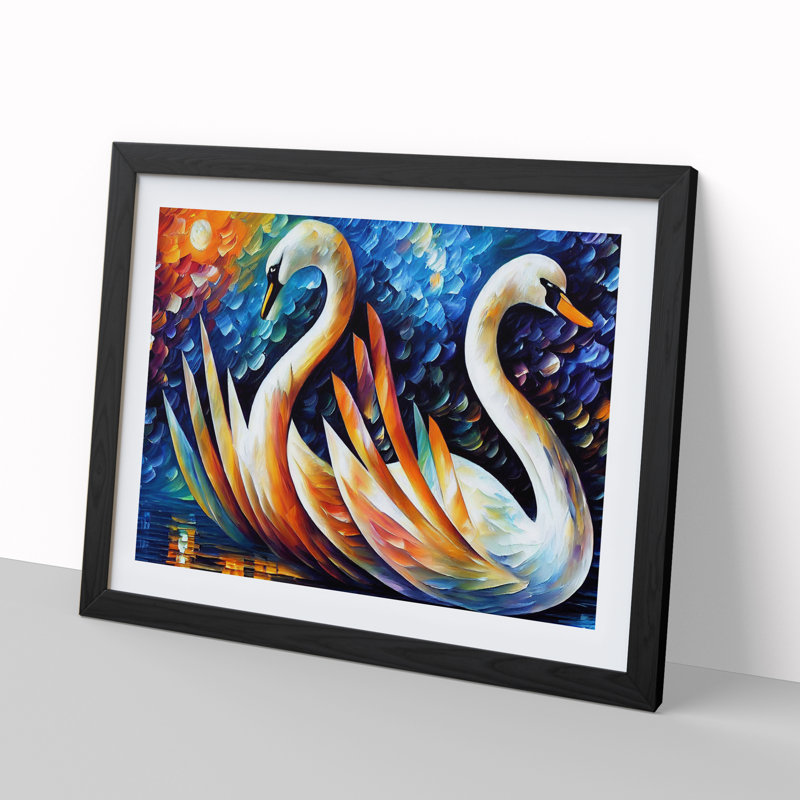 Swan Vol.3 Abstract - Single Picture Frame Painting, Black Framed, 46cm H x 64cm W x 2cm D