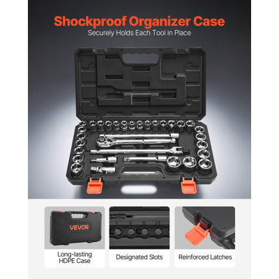 Socket Set, 33 Pieces, 1/2 inch Drive Socket and Ratchet Set, SAE and Metric, Mechanic Tool Kit with Ratchet Wrench, Extension Bar and Storage Case, CR-V Alloy Steel, for Automotive Repair
