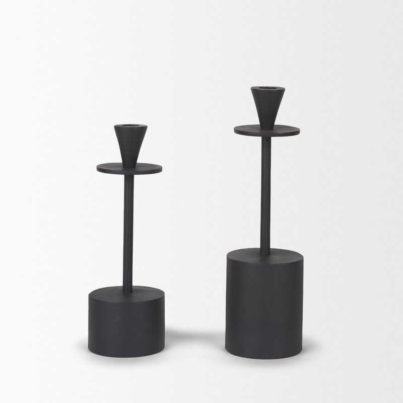Petria Is A Set Of Two Cast Aluminum Taper Candle Holders With A Textured Matte Black Finish., Black