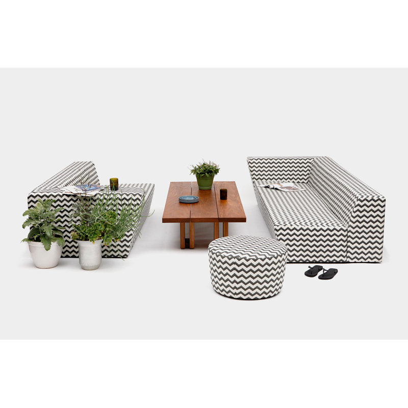 Caroline Round Pouf, Zigzag Sunbrella®