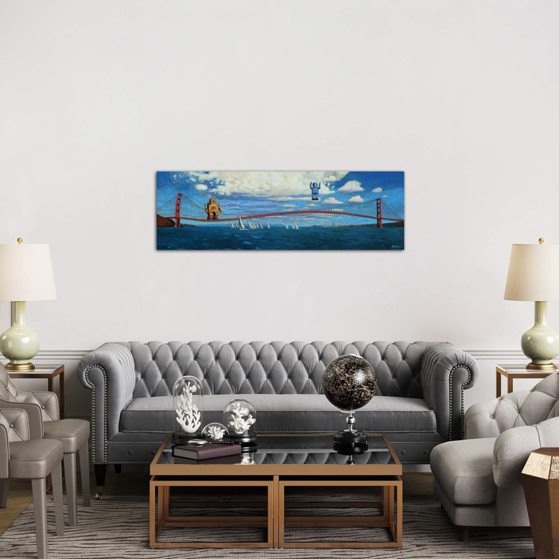 'Golden Gaters' by Eric Joyner - Floater Frame Panoramic Painting Print on Canvas, Wrapped Canvas