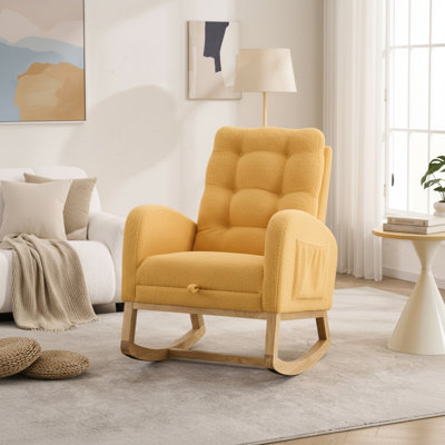 Chaise berçante d'appoint rembourrée à haut dossier avec repose-pieds et poche de rangement pour le salon