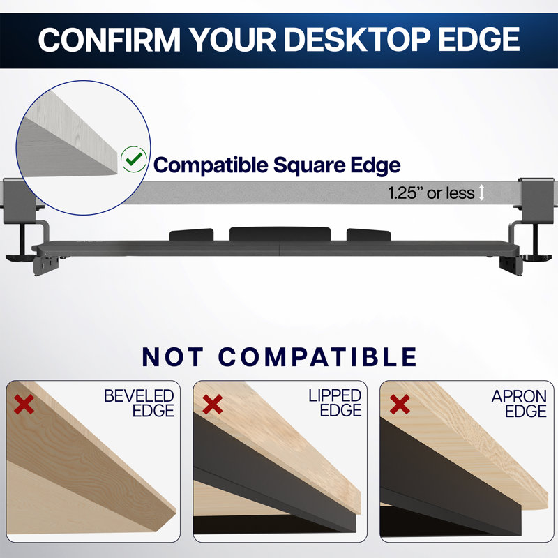 Black Extra Long Clamp-on Under Desk Keyboard Tray