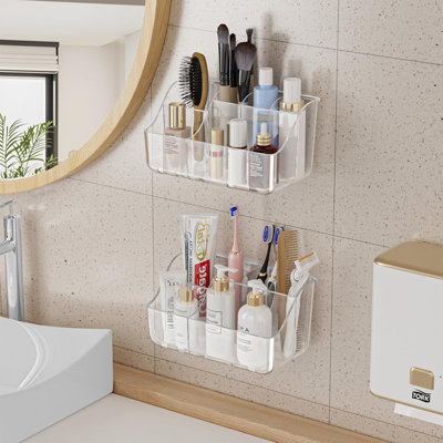 Clear PET Adhesive Shower Caddy – Wall-Mounted or Countertop Bathroom Organizer with Drainage