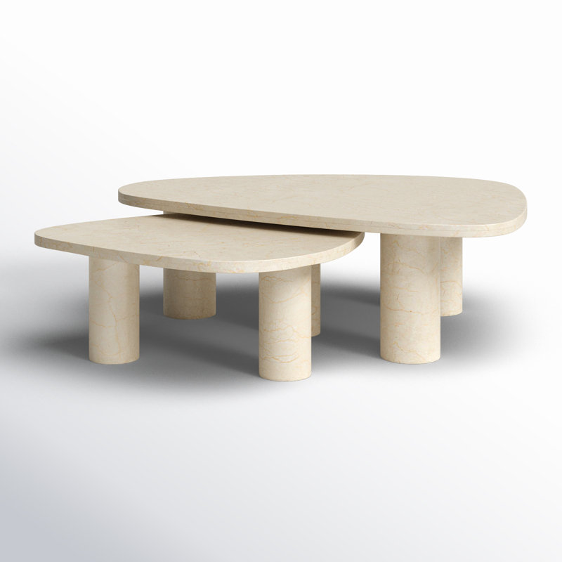 Zion Coffee Table Set - Merlot Marble, Cream