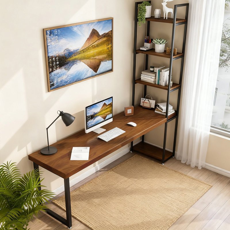 Bureau rectangulaire en fer massif brun clair + noir, Retour à gauche, H 29,53 po x l 94,49 po x P 23,62 po