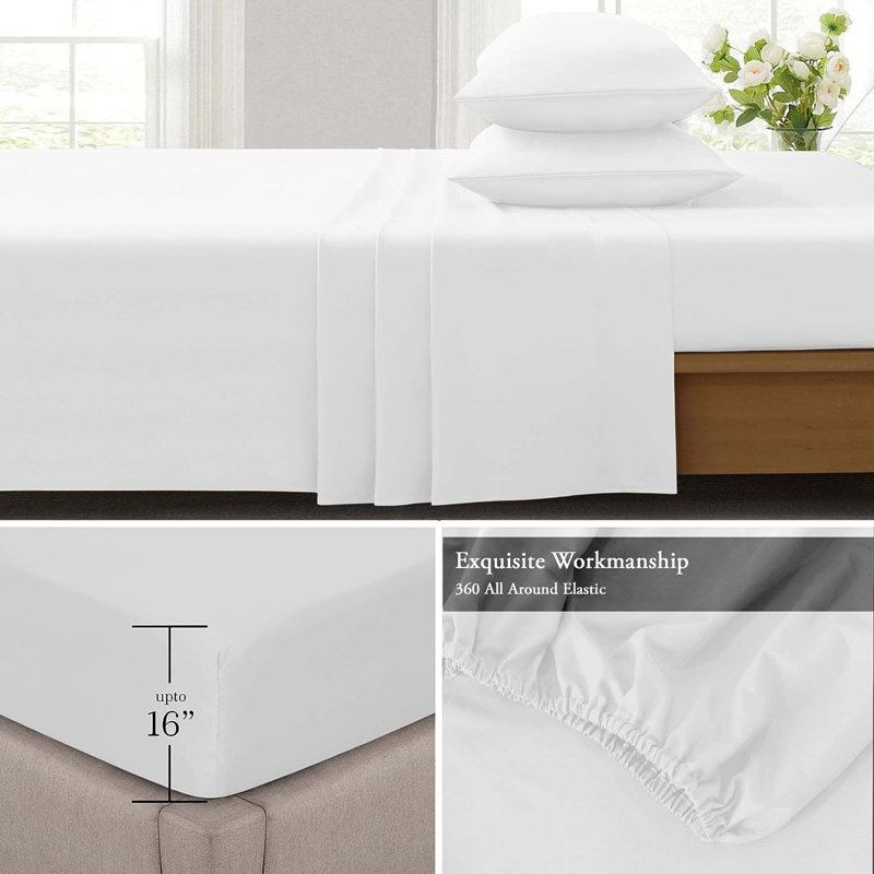 Ensemble de draps en microfibre brossée douce Hotel Luxury avec draps et taies d'oreiller très doux, Blanc