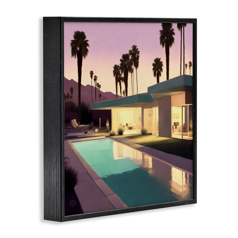 Palmiers et piscine, art de la giclée encadrée par Noah Bay, Giclée encadrée noir minuit, H 24 po x l 24 po