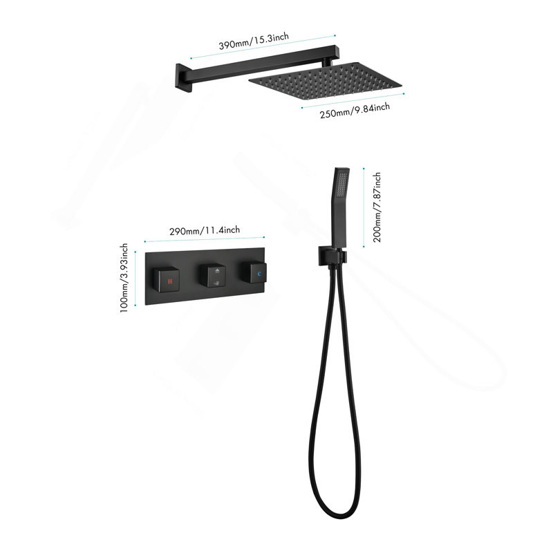 Brass Matte Black Shower Faucet Set Shower System 10 Inch Rainfall Shower Head with Handheld Sprayer Bathroom Luxury Rain Mixer Combo Set, Rough-in Valve Included,