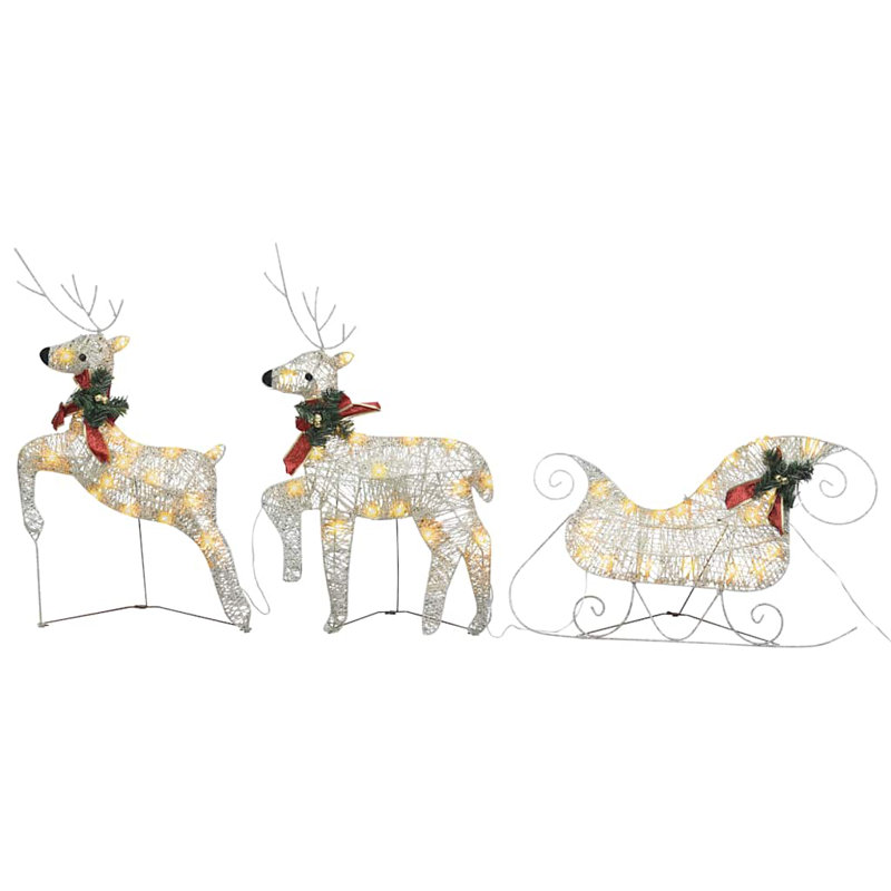 Décoration de Noël 4 pièces renne et traîneau avec éclairage DEL, Doré, 2
