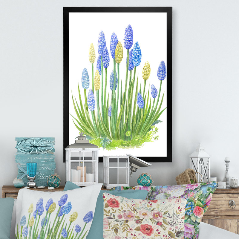 Blooming Blue Wildflowers - Peinture sur toile, Cadre noir, H 20 po x l 12 po x P 1 po