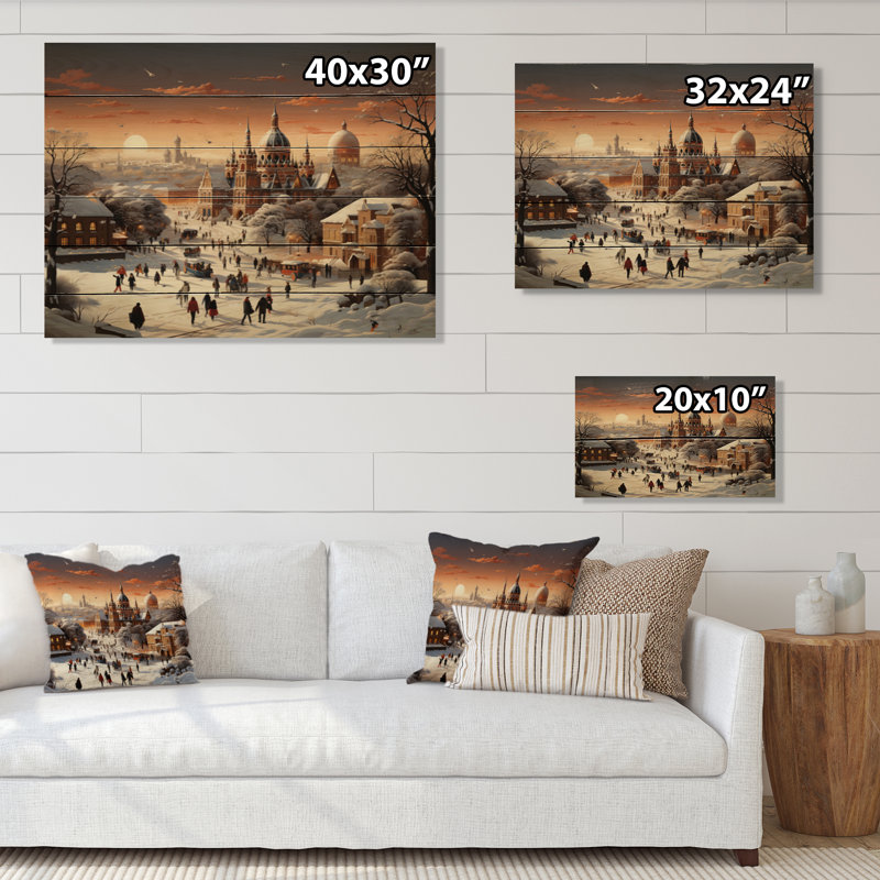 Winter Carnival Village sur impression sur bois, H 24 po x l 32 po x P 0,78 po