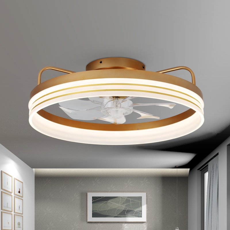Ventilateur de plafond encastré moderne réversible avec lumière DEL et télécommande Cezka, Doré