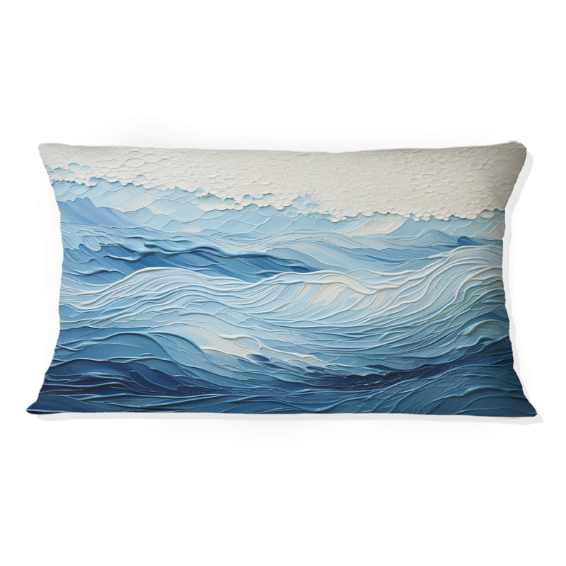 Coussin décoratif bleu et blanc Modern Waves Of The Coast I - Coastal Minimalisme