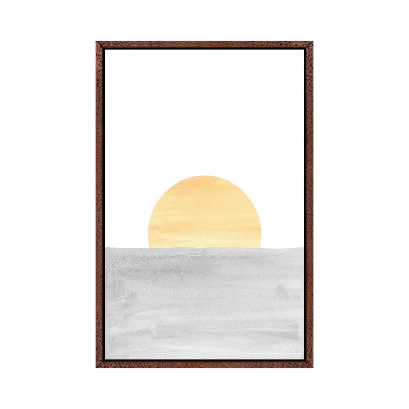 Grey And Yellow Sunset - Painting on Canvas, 101.6cm H x 66.04cm W x 3.81cm D, Classic Brown Wood Framed